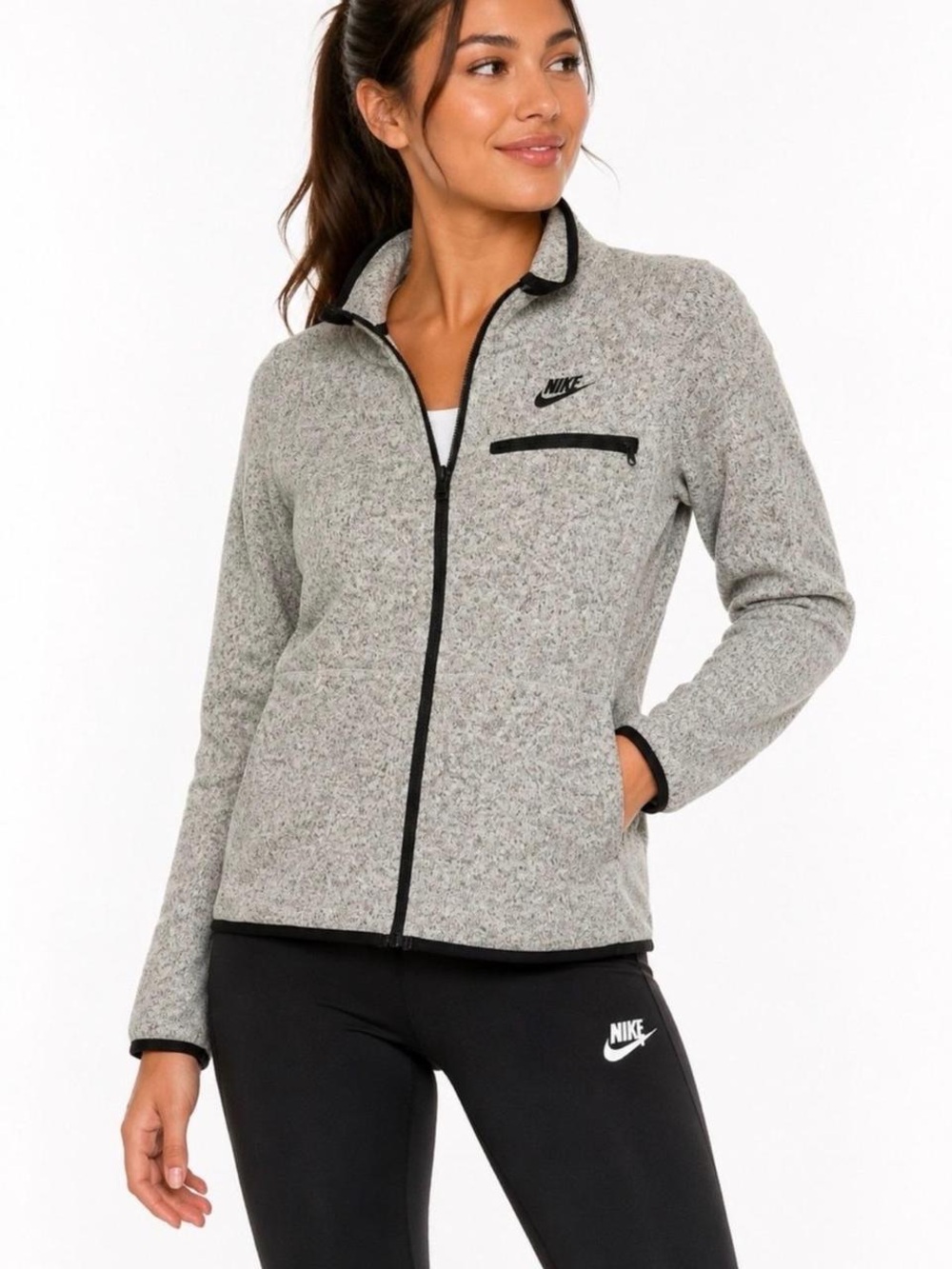 Nike Grey Heather Zip-Up Fleece Utility Jacket